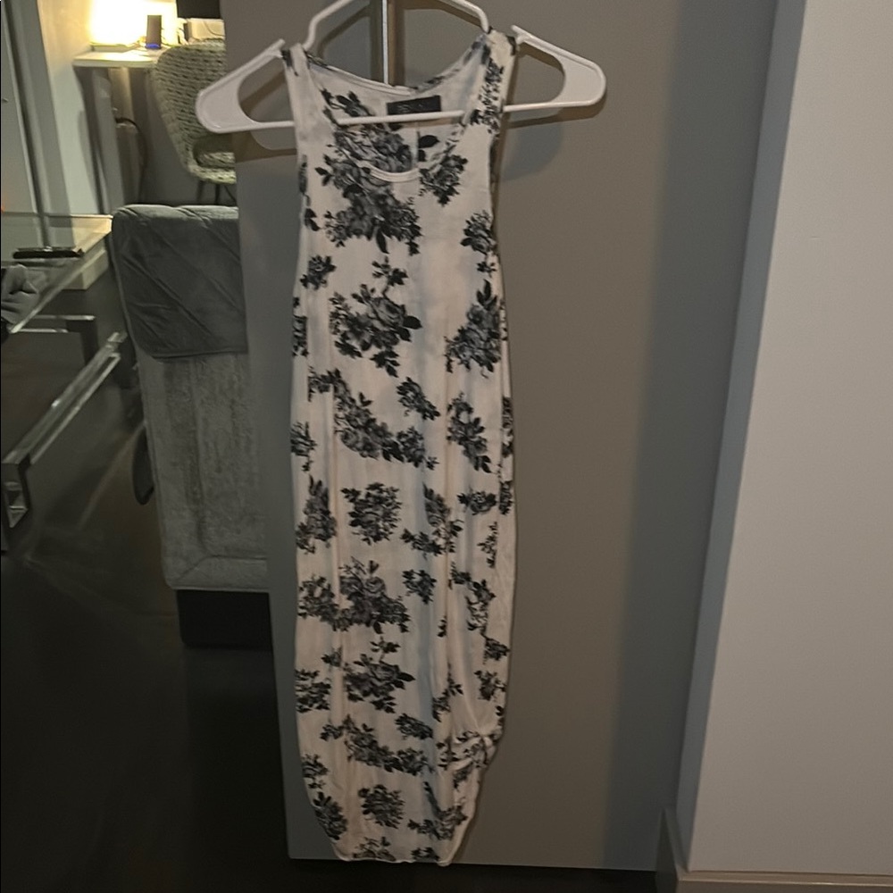 Black and Grey Floral Print Dress